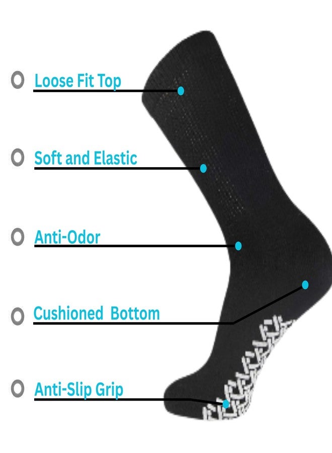 Diamond Star Men's Women Diabetic Loose Top Therapeutic Anti Slip Non Skid Gripper Soft Cotton Full Cushioned Crew Socks 10-13 (Black - 6 Pairs). - Image 4